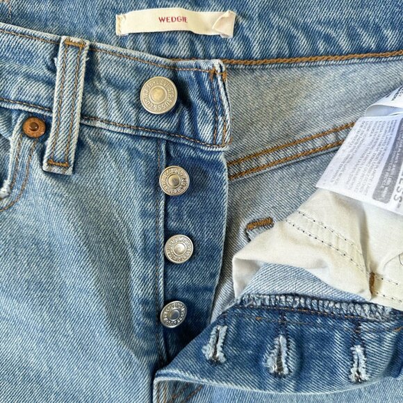 Levi’s Wedgie Straight Blue Jeans Sz24 Button-Fly Distressed Rips 90s Grunge Y2K - Picture 3 of 13